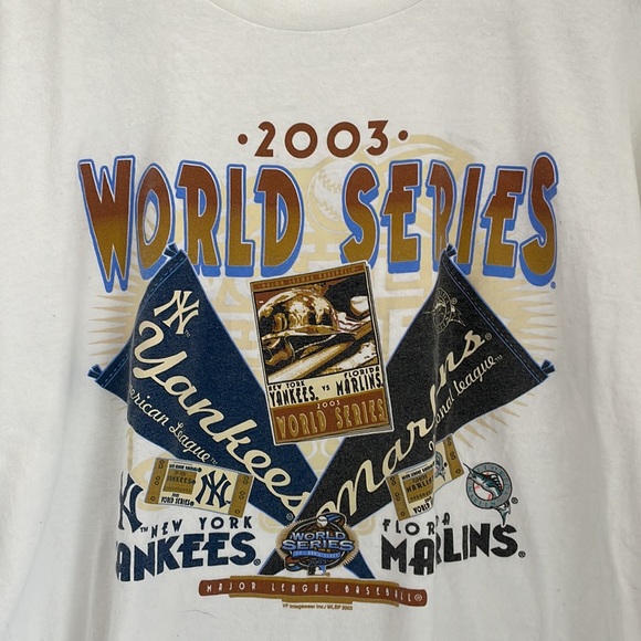 LEE SPORTS 2003 WORLD SERIES FLORIDA MARLINS & NEW YORK YANKEES T-SHIRT MENS XL - Picture 2 of 3